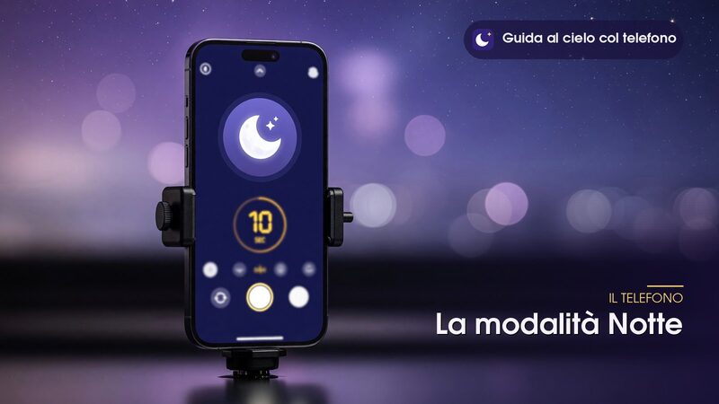 Telefono su treppiede con l'icona della modalità Notte e il timer di scatto sullo schermo